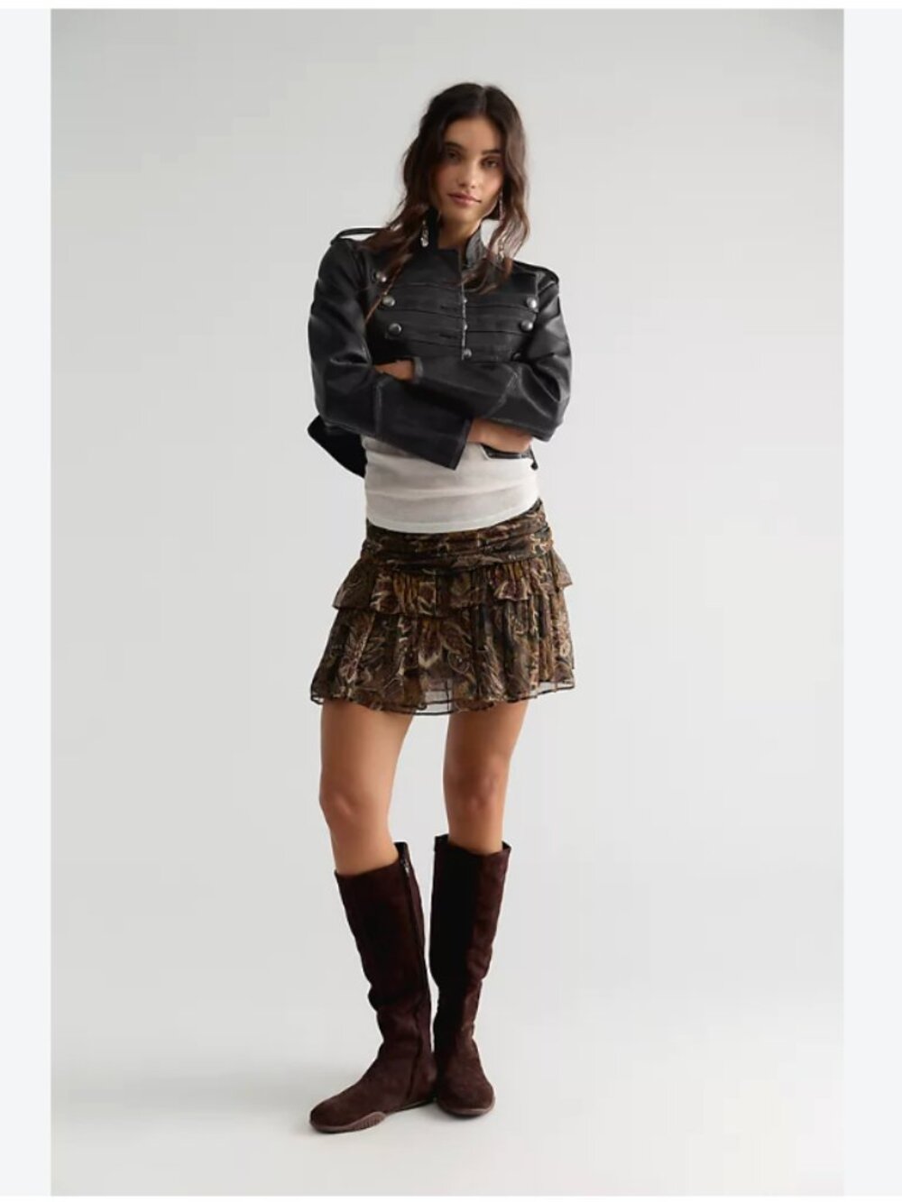 New H&M Small Olive Green Military Animal Tiered RUFFLE Skirt with Frills